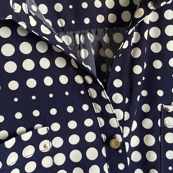 POLKA DOT BLOUSE XL Notations Nautical Polka Dot Tie Waist 46” Bust - Picture 3 of 4